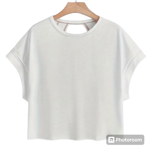 Tops - White casual top, open design back, size Large